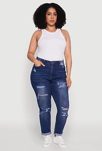 Plus WAX High Waisted Distressed Mom Jeans