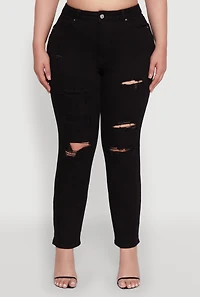 Womens Plus WAX High Waisted Distressed and Frayed Jeans,