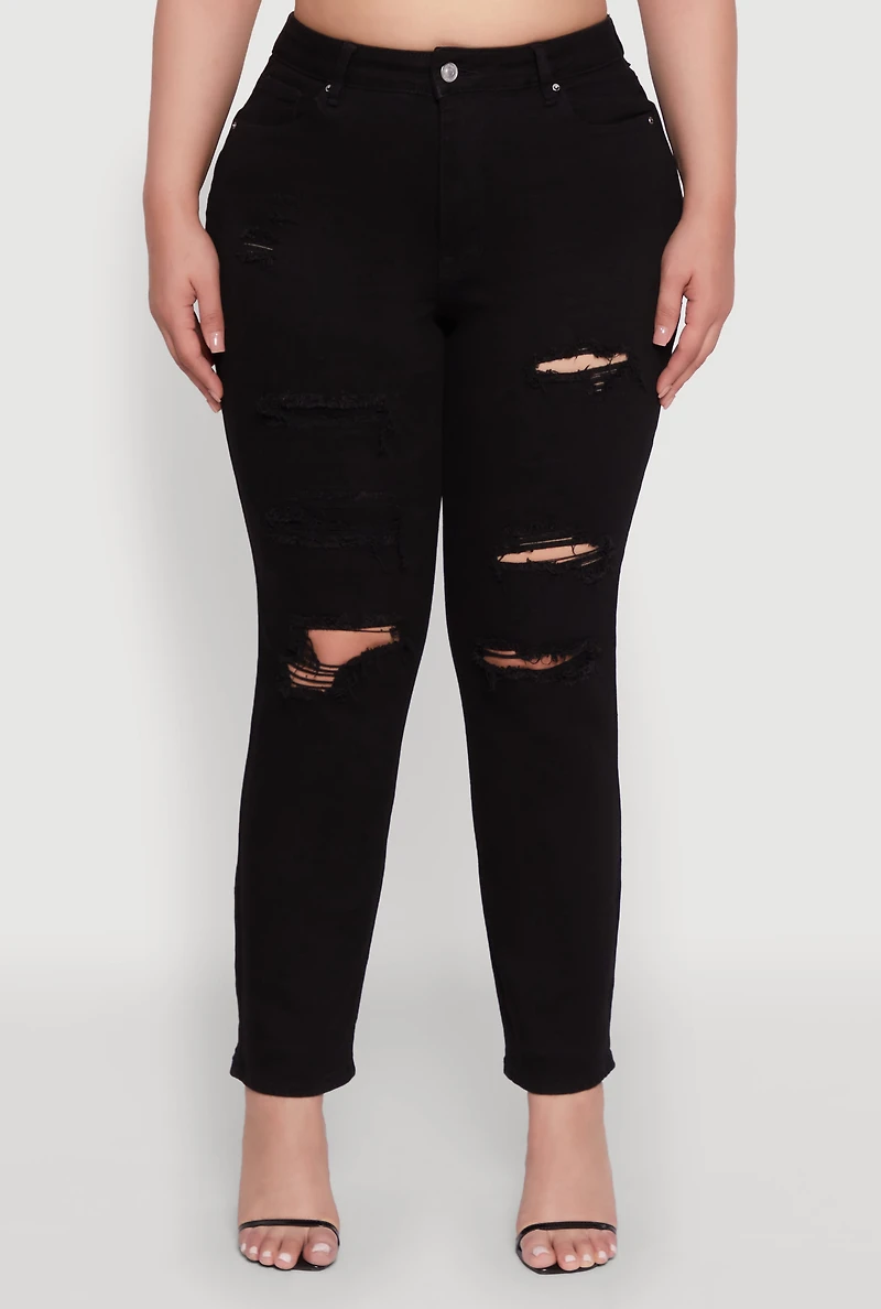 Womens Plus WAX High Waisted Distressed and Frayed Jeans,