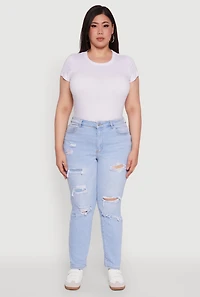Womens Plus WAX High Waisted Distressed and Frayed Jeans, Blue,