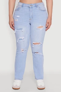 Womens Plus Size WAX High Waisted Distressed and Frayed Jeans, Blue, Size 18