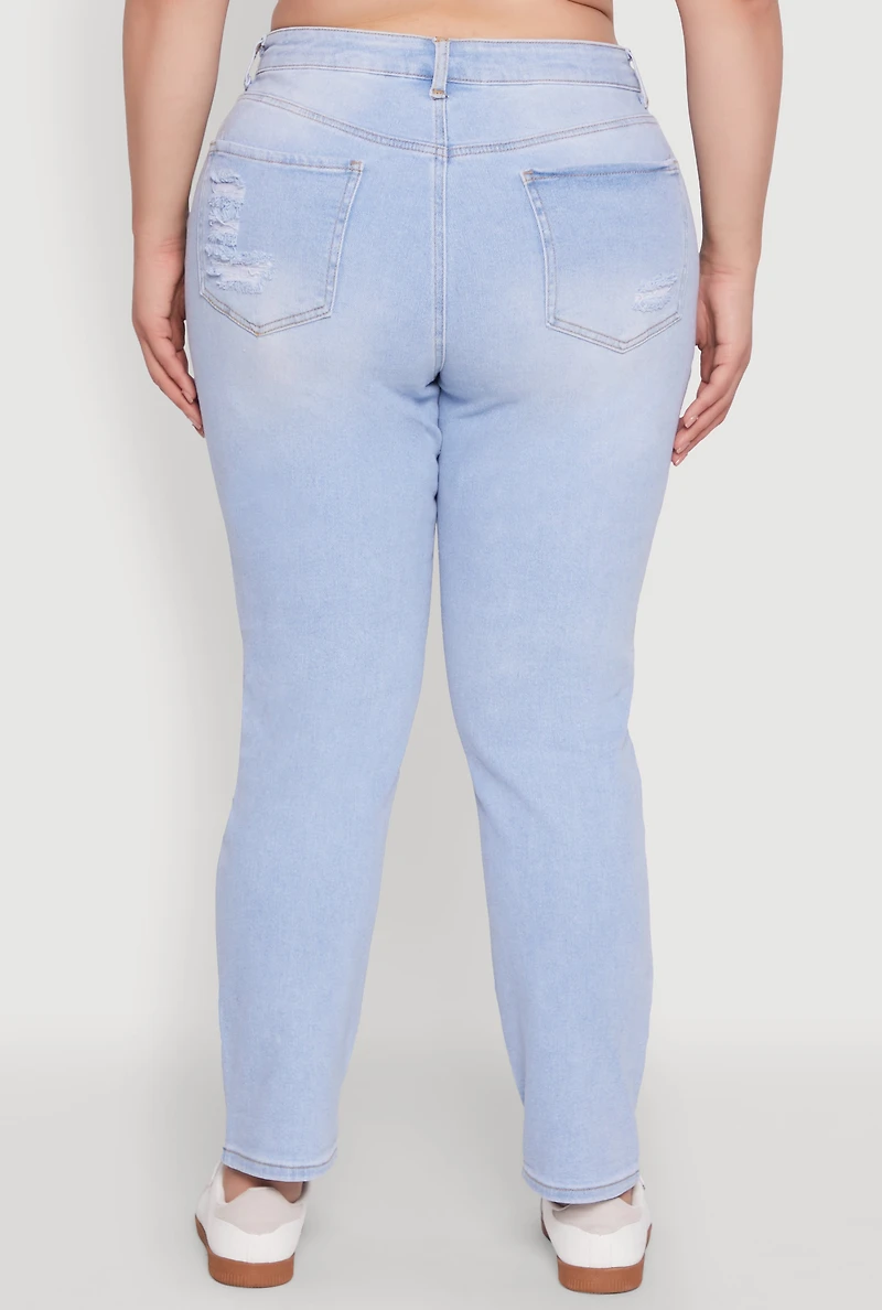 Womens Plus WAX High Waisted Distressed and Frayed Jeans, Blue,