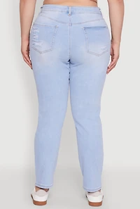 Womens Plus WAX High Waisted Distressed and Frayed Jeans, Blue,