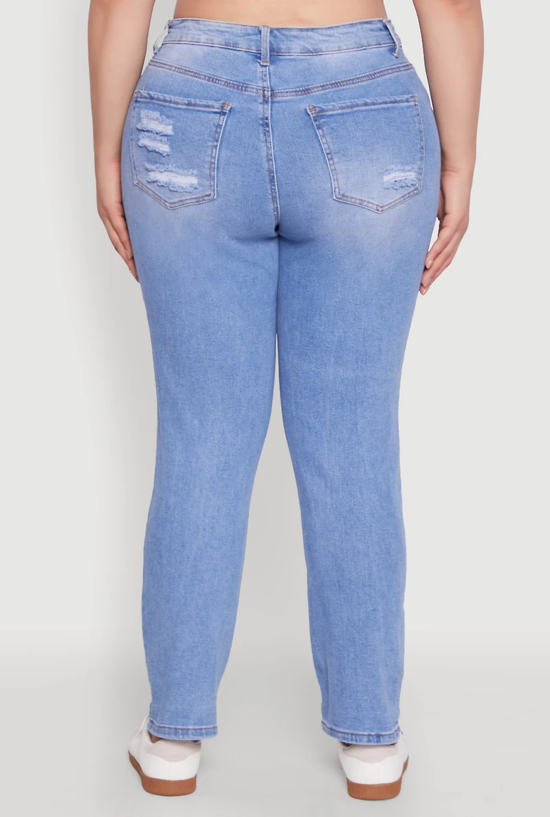 Womens Plus WAX High Waisted Distressed and Frayed Jeans, Blue,