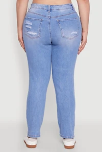 Womens Plus WAX High Waisted Distressed and Frayed Jeans, Blue,