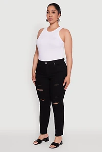 Womens Plus Size WAX Distressed High Waisted Boyfriend Jeans, Black, Size 20