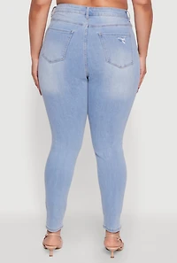 Womens Plus Size WAX Distressed High Waisted Skinny Leg Jeans, Blue, Size 14