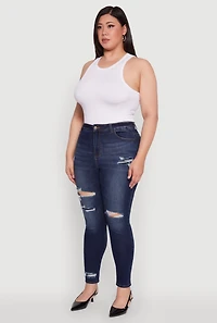 Womens Plus Size WAX Distressed High Waisted Skinny Leg Jeans, Blue, Size 20