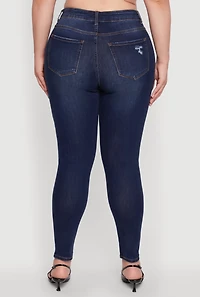Womens Plus Size WAX Distressed High Waisted Skinny Leg Jeans, Blue, Size 20