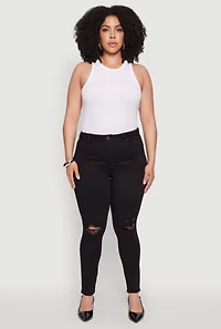 Womens Plus WAX Whiskered High Waisted Distressed Skinny Jeans,