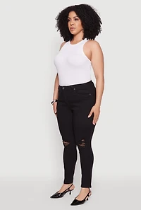 Womens Plus WAX Whiskered High Waisted Distressed Skinny Jeans,