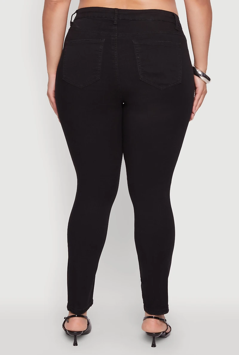 Womens Plus WAX Whiskered High Waisted Distressed Skinny Jeans,