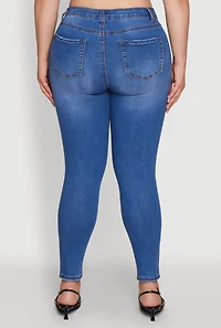 Womens Plus Size WAX Whiskered High Waisted Distressed Skinny Jeans, Blue, Size 16