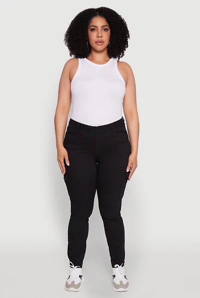Womens Plus Size WAX Stylish Twill Skinny Cargo Pants, Black, Size 16