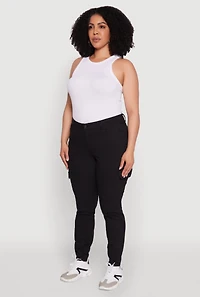 Womens Plus Size WAX Stylish Twill Skinny Cargo Pants, Black, Size 16