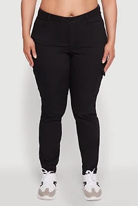Womens Plus Size WAX Stylish Twill Skinny Cargo Pants, Black, Size 16