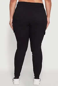 Womens Plus Size WAX Stylish Twill Skinny Cargo Pants, Black, Size 14