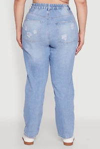 Womens Plus Size WAX Distressed High Waisted Straight Leg Jeans, Blue, Size 2X