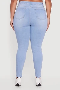 Womens Plus High Waisted Distressed Stretchy Skinny Jeans, Blue,