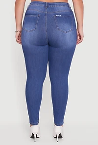 Womens Plus Size High Waisted Distressed Stretchy Skinny Jeans, Blue, Size 2X