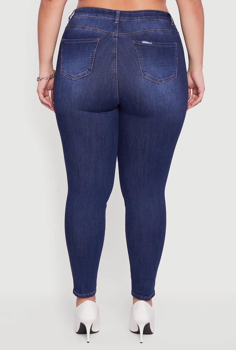 Womens Plus Size High Waisted Distressed Stretchy Skinny Jeans, Blue, Size 3X