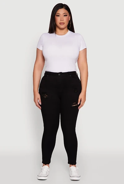 Womens Plus High Waisted Distressed Skinny Jeans,