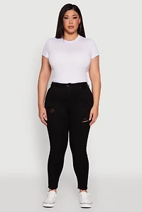 Plus High Waisted Distressed Skinny Jeans