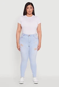 Womens Plus Size High Waisted Distressed Skinny Jeans, Blue, Size 20