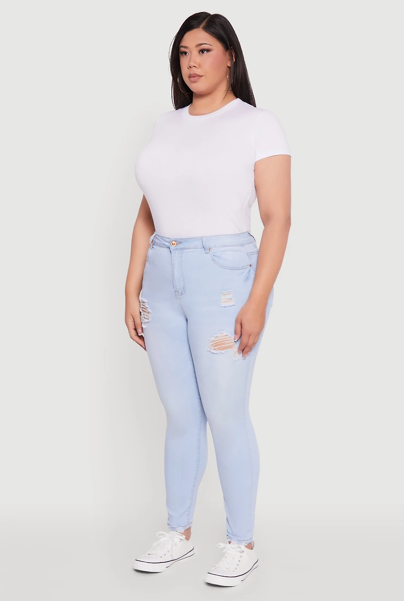 Womens Plus Size High Waisted Distressed Skinny Jeans, Blue, Size 20
