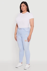 Womens Plus Size High Waisted Distressed Skinny Jeans, Blue, Size 20