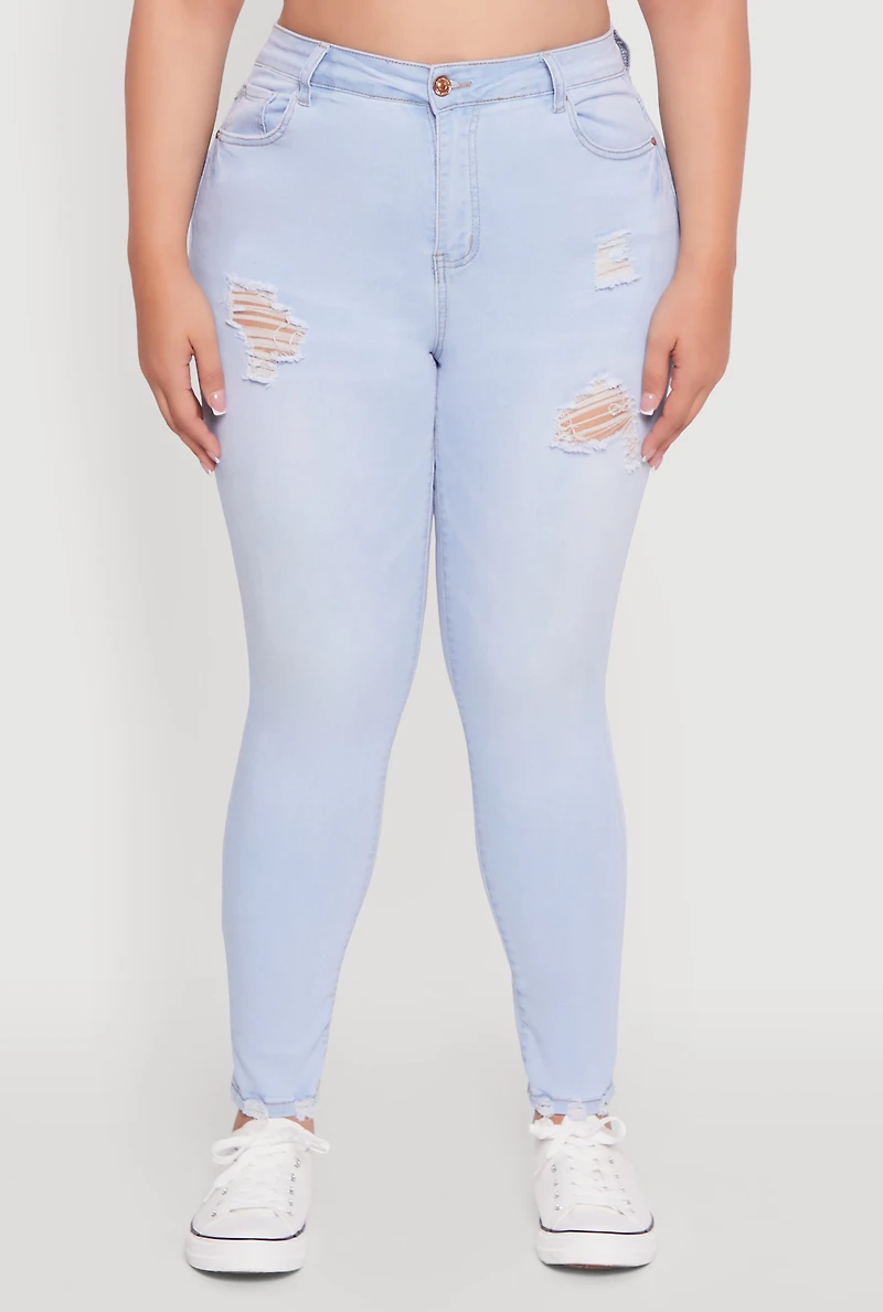 Womens Plus Size High Waisted Distressed Skinny Jeans, Blue, Size 20