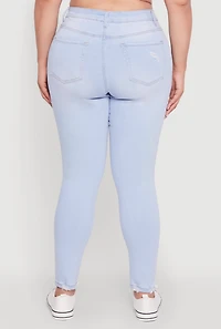 Womens Plus Size High Waisted Distressed Skinny Jeans, Blue, Size 20