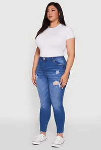 Womens Plus High Waisted Distressed Skinny Jeans, Blue,