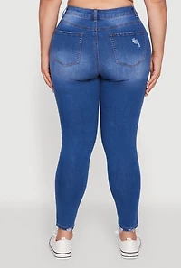 Womens Plus High Waisted Distressed Skinny Jeans, Blue,