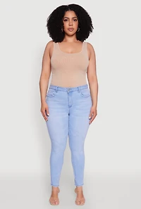 Womens Plus Wax Whiskered High Waisted Skinny Jeans, Blue,