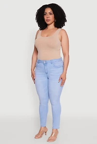Womens Plus Wax Whiskered High Waisted Skinny Jeans, Blue,