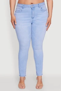 Womens Plus Wax Whiskered High Waisted Skinny Jeans, Blue,