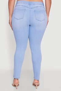 Womens Plus Wax Whiskered High Waisted Skinny Jeans, Blue,