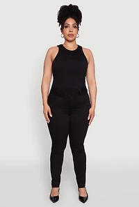 Womens Plus Size WAX 3 Button High Waist Jeans, Black, Size 18