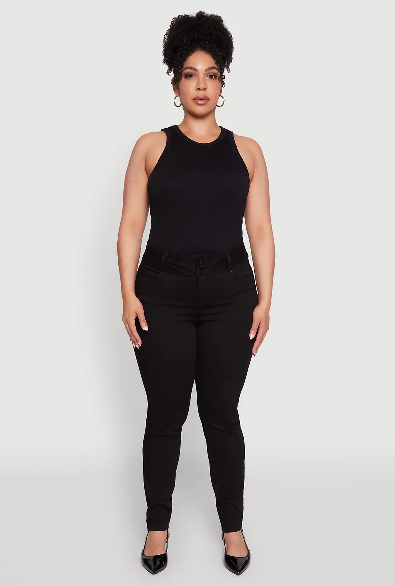 Womens Plus WAX 3 Button High Waist Jeans,