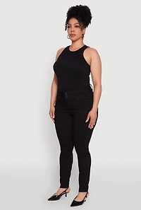 Womens Plus Size WAX 3 Button High Waist Jeans, Black, Size 18