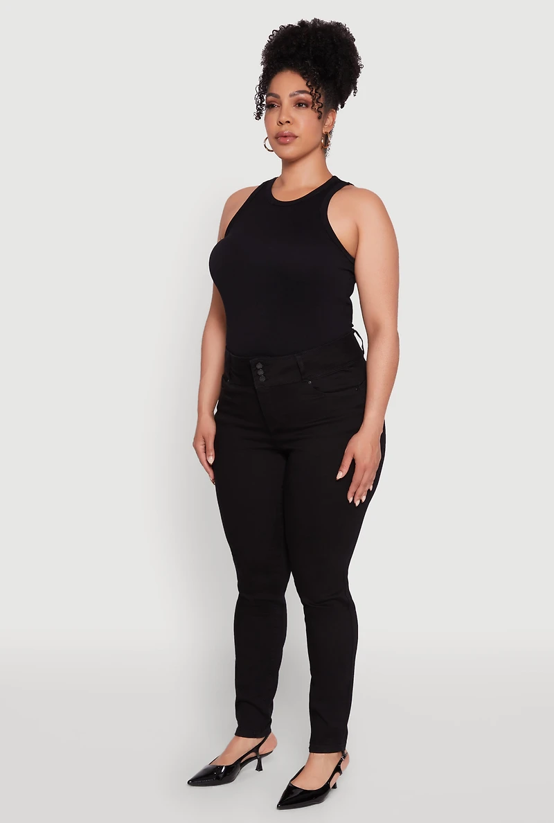 Womens Plus WAX 3 Button High Waist Jeans,