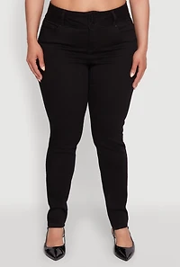 Womens Plus Size WAX 3 Button High Waist Jeans, Black, Size 18