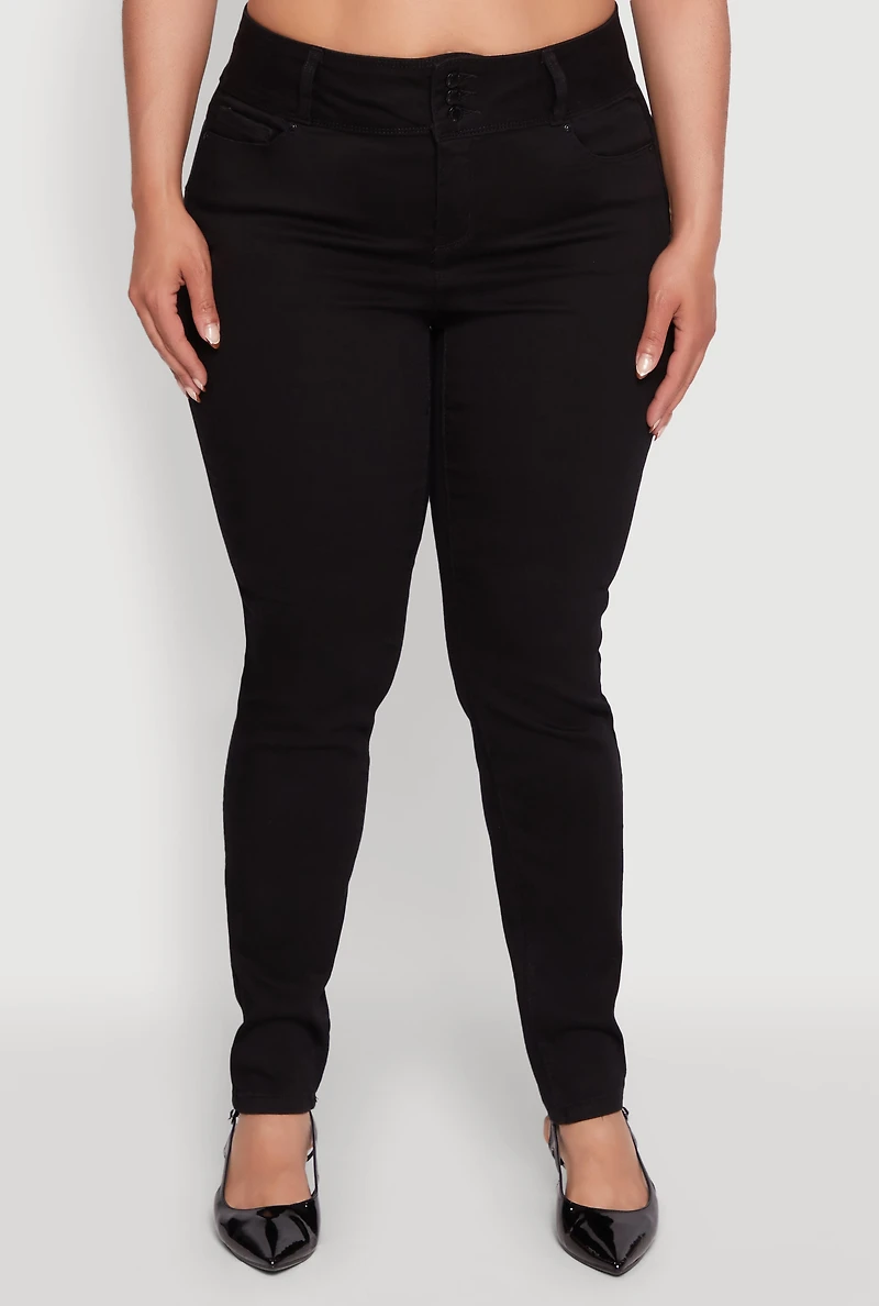 Womens Plus WAX 3 Button High Waist Jeans,