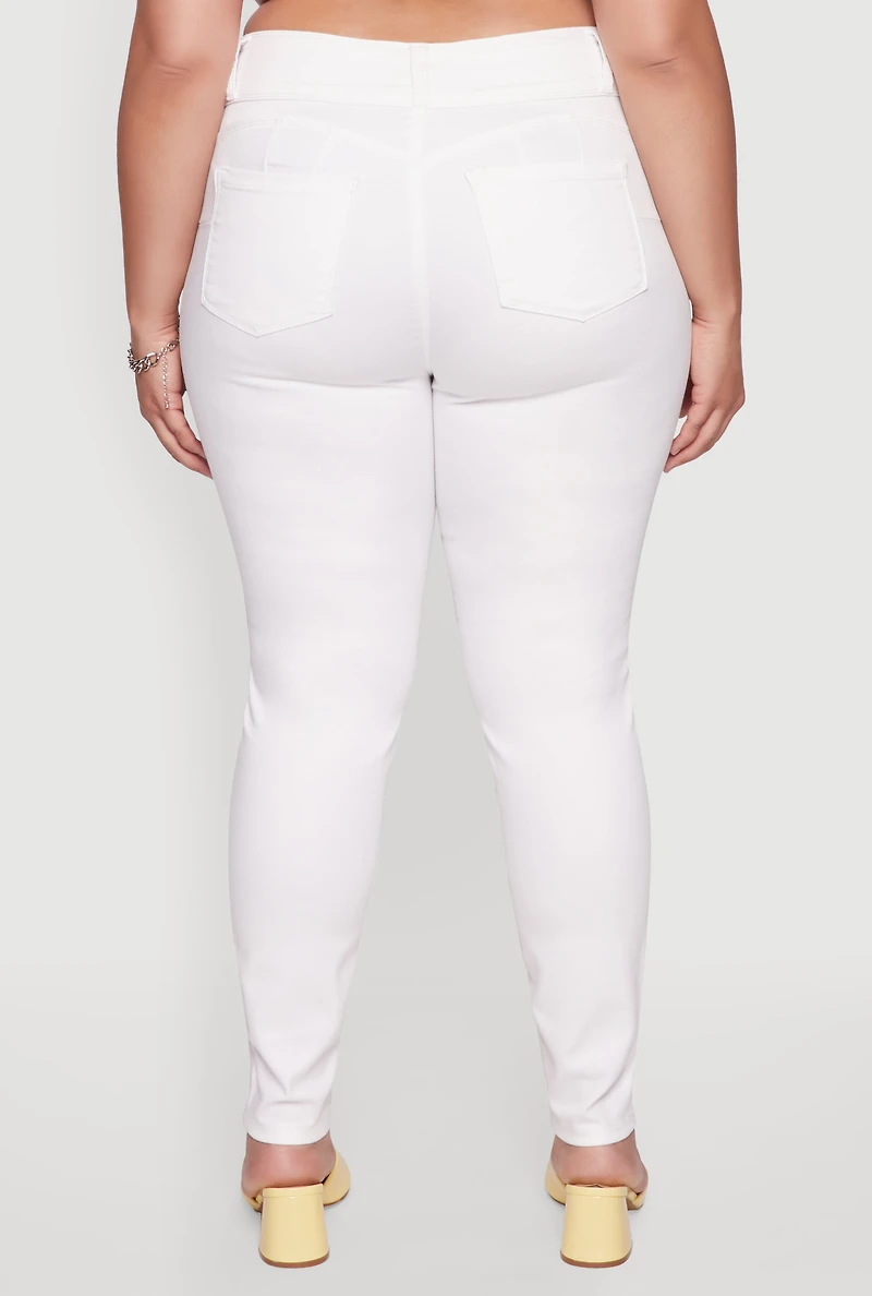 Womens Plus Size WAX 3 Button High Waist Jeans, White, Size 14