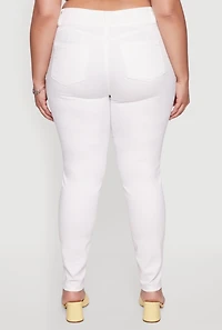 Womens Plus Size WAX 3 Button High Waist Jeans, White, Size 14