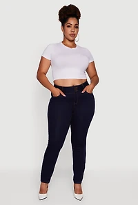 Womens Plus WAX 3 Button High Waist Jeans, Blue,