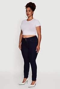 Womens Plus WAX 3 Button High Waist Jeans, Blue,