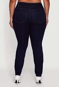Womens Plus WAX 3 Button High Waist Jeans, Blue,