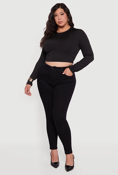 Womens Plus Size WAX Push Up High Rise Skinny Jeans, Black, Size 16